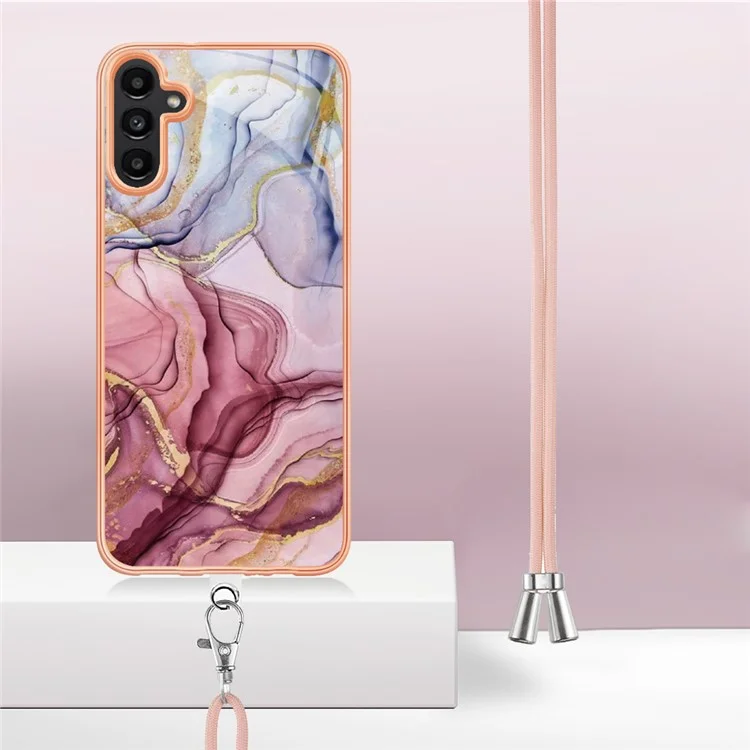 Pour Samsung Galaxy A54 5G 2.0mm Phone Case YB IMD Series-18 Style E TPU Electroplating Marble Pattern IMD Cover with Lanyard - Rose Gold