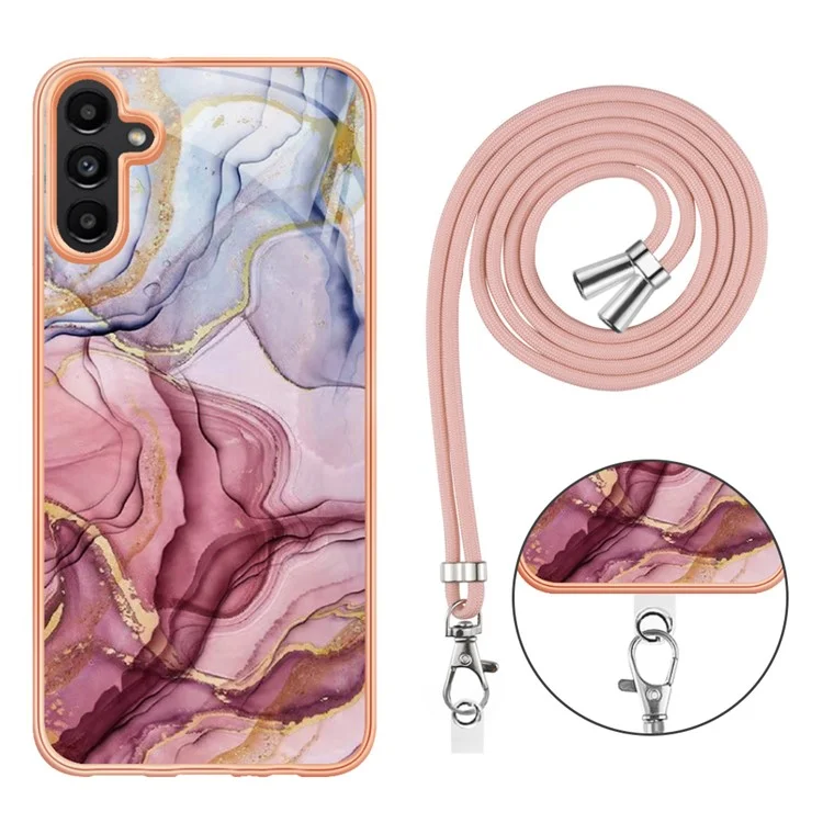 Pour Samsung Galaxy A54 5G 2.0mm Phone Case YB IMD Series-18 Style E TPU Electroplating Marble Pattern IMD Cover with Lanyard - Rose Gold