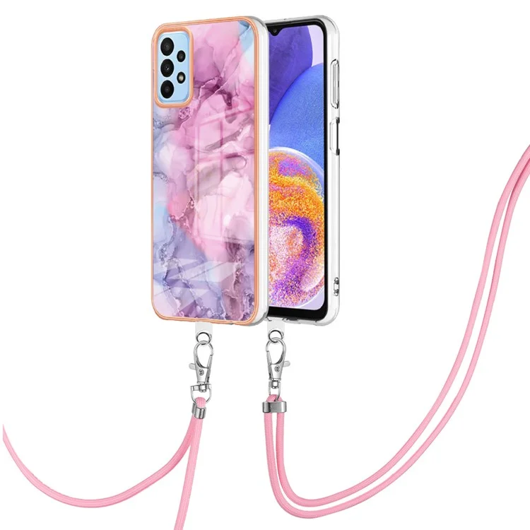 YB IMD Series-18 Style E For Samsung Galaxy A52 4G / 5G / A52s 5G IMD Phone Case 2.0mm TPU Electroplating Marble Pattern Cover with Lanyard - Rose