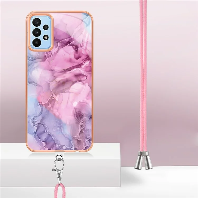 YB IMD Series-18 Style E For Samsung Galaxy A52 4G / 5G / A52s 5G IMD Phone Case 2.0mm TPU Electroplating Marble Pattern Cover with Lanyard - Rose