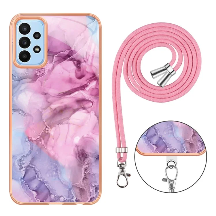 YB IMD Series-18 Style E For Samsung Galaxy A52 4G / 5G / A52s 5G IMD Phone Case 2.0mm TPU Electroplating Marble Pattern Cover with Lanyard - Rose