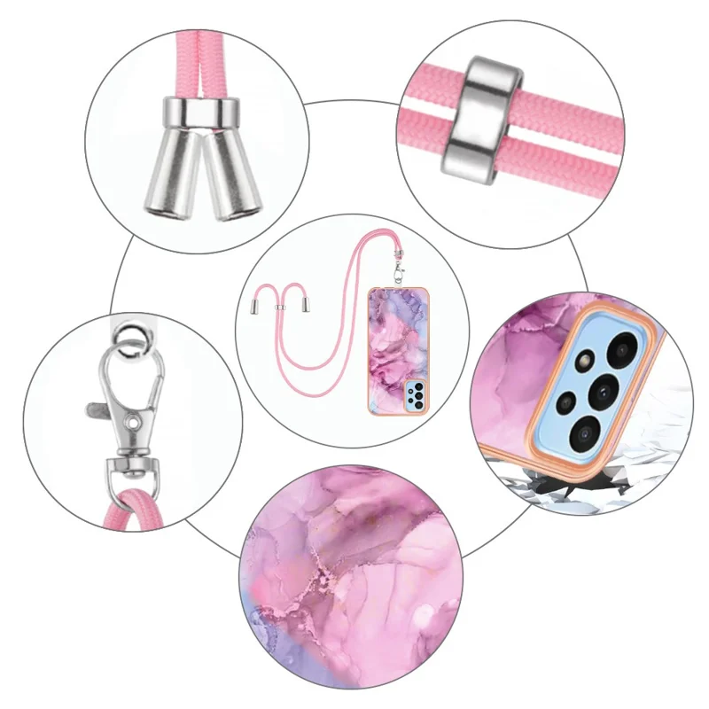 YB IMD Series-18 Style E For Samsung Galaxy A52 4G / 5G / A52s 5G IMD Phone Case 2.0mm TPU Electroplating Marble Pattern Cover with Lanyard - Rose
