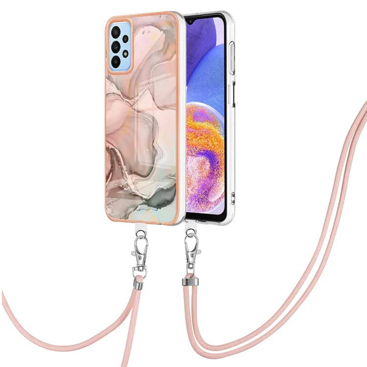 Série YB IMD-18 Style E pour Samsung Galaxy A52 4G / 5G / A52s 5G Étui de téléphone IMD 2.0 mm Coque à motif marbre électroplaqué avec dragonne - Rose