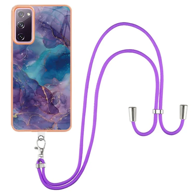 Para Samsung Galaxy S20 fe / fe 5G / FE 2022 / S20 Lite IMD Case YB IMD Series-18 Estilo E Patrón de Mármol de Electroplatación 2.0 mm TPU Telebra Con Lanyard - Púrpura