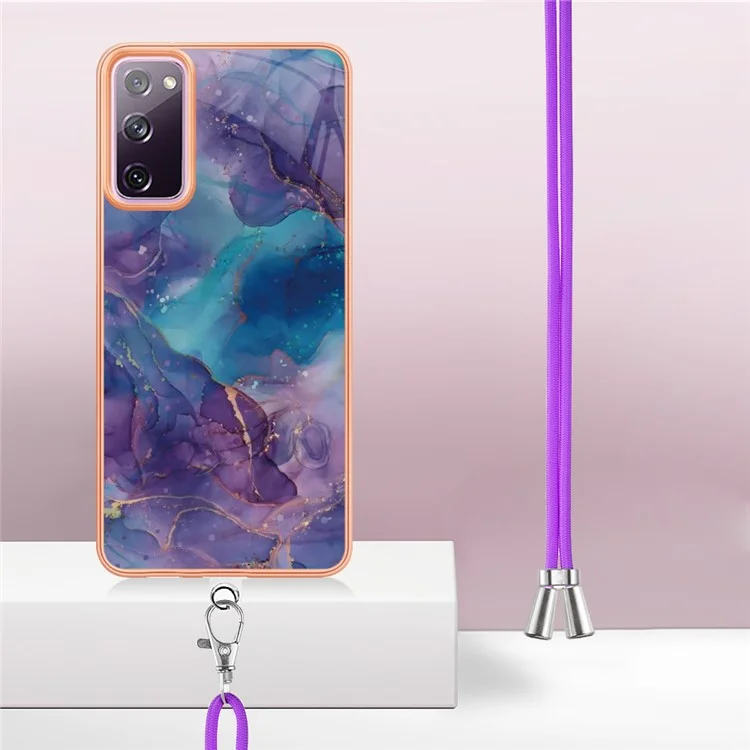 Para Samsung Galaxy S20 fe / fe 5g / FE 2022 / S20 Lite IMD Caso YB IMD Série-18 Eletelatione Eletroplacting Principal de Marbolação 2,0mm TPU Tampa Com Cordão - Roxo