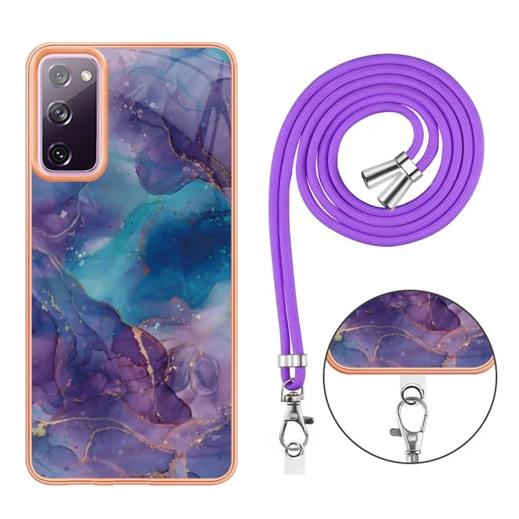 Para Samsung Galaxy S20 fe / fe 5G / FE 2022 / S20 Lite IMD Case YB IMD Series-18 Estilo E Patrón de Mármol de Electroplatación 2.0 mm TPU Telebra Con Lanyard - Púrpura