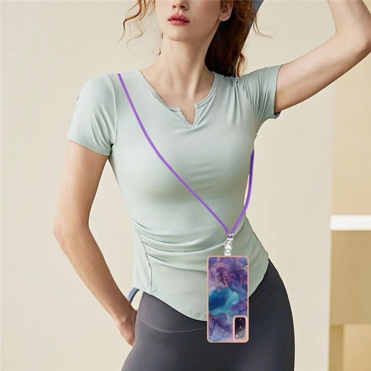 Para Samsung Galaxy S20 fe / fe 5g / FE 2022 / S20 Lite IMD Caso YB IMD Série-18 Eletelatione Eletroplacting Principal de Marbolação 2,0mm TPU Tampa Com Cordão - Roxo