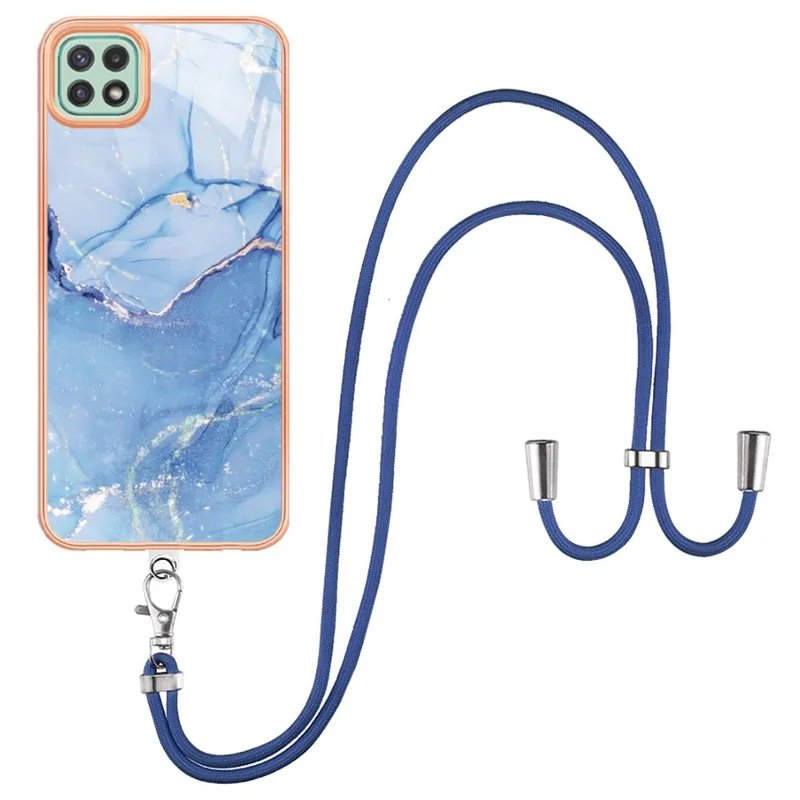 Pour Samsung Galaxy A22 5G (version Ue) YB IMD Series-18 Style E 2,0 mm Modèle de Marbre IMD TPU TPU Téléphone Couverture Électroplate Avec Longe - Bleu