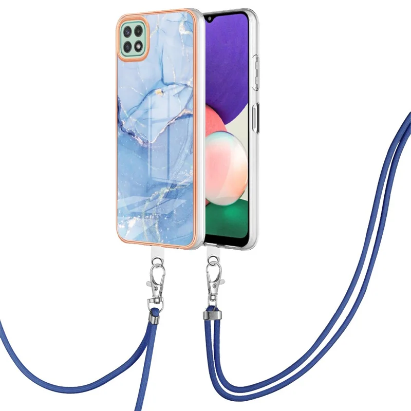 Pour Samsung Galaxy A22 5G (version Ue) YB IMD Series-18 Style E 2,0 mm Modèle de Marbre IMD TPU TPU Téléphone Couverture Électroplate Avec Longe - Bleu