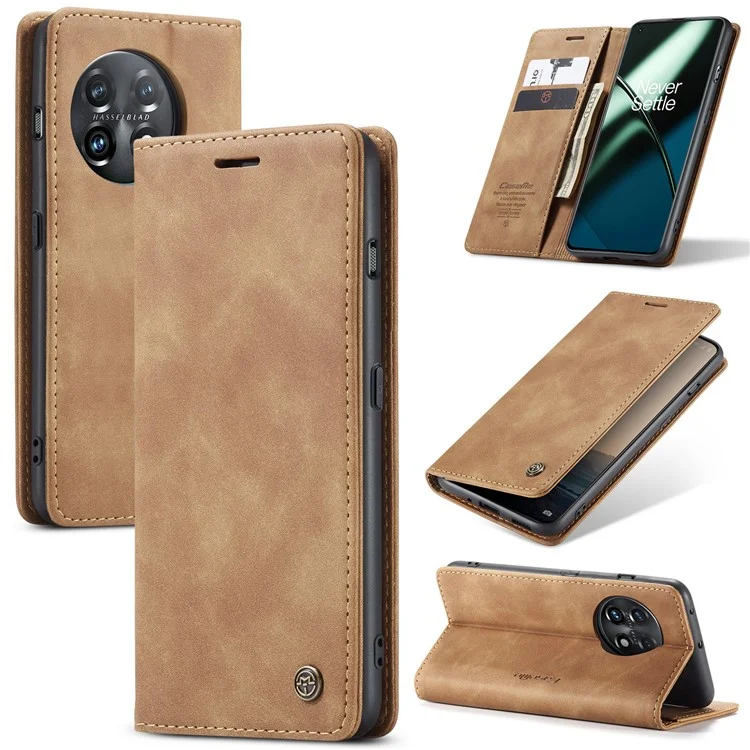 CASEME 013 Serie Handyhülle für OnePlus 11 5G Magnetische Klapphülle Aus PU-Leder mit Standfunktion und Geldbörse - Braun