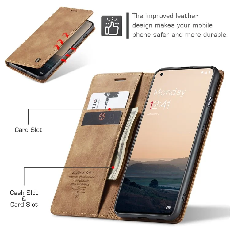 CASEME 013 Serie Handyhülle für OnePlus 11 5G Magnetische Klapphülle Aus PU-Leder mit Standfunktion und Geldbörse - Braun