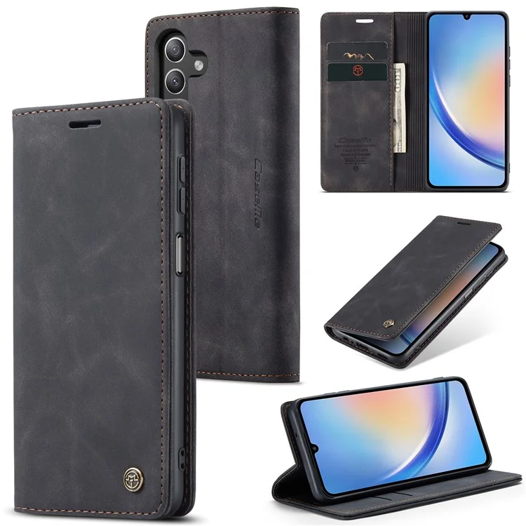 CASEME 013 Serie Custodia per telefono per Samsung Galaxy A24 4G (162,1 x 77,6 x 8,3 mm) Custodia a portafoglio in pelle PU con supporto pieghevole - Nero