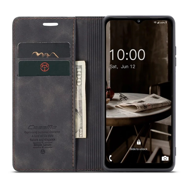 CASEME 013 Serie Custodia per telefono per Samsung Galaxy A24 4G (162,1 x 77,6 x 8,3 mm) Custodia a portafoglio in pelle PU con supporto pieghevole - Nero