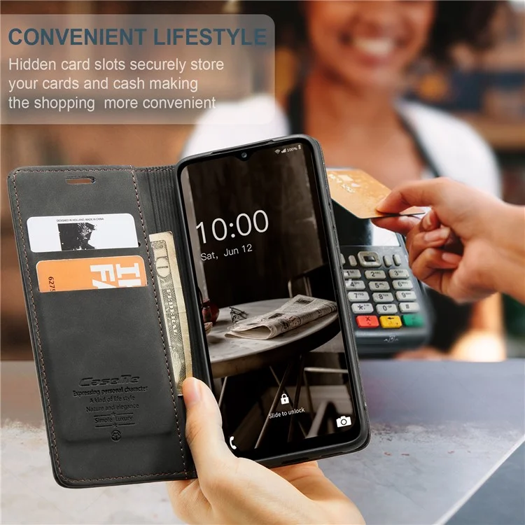 CASEME 013 Serie Custodia per telefono per Samsung Galaxy A24 4G (162,1 x 77,6 x 8,3 mm) Custodia a portafoglio in pelle PU con supporto pieghevole - Nero