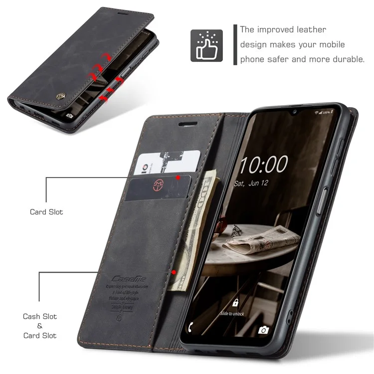 CASEME 013 Serie Custodia per telefono per Samsung Galaxy A24 4G (162,1 x 77,6 x 8,3 mm) Custodia a portafoglio in pelle PU con supporto pieghevole - Nero