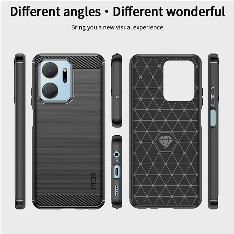 MOFI JK TPU Series-1 TPU-Hülle für Honor X7a 5G / Play 40 Plus 5G Carbon Fiber Brushed Phone Shell - Schwarz