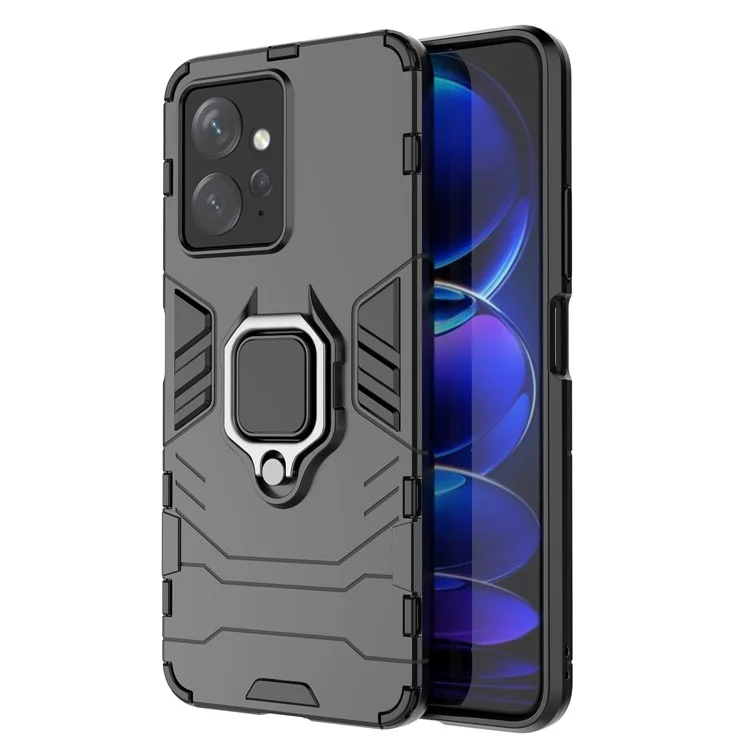 Para Xiaomi Redmi Note 12 4G TPU+PC Teléfono Topicapié Del Anillo Case de Teléfono de Kickstand - Negro