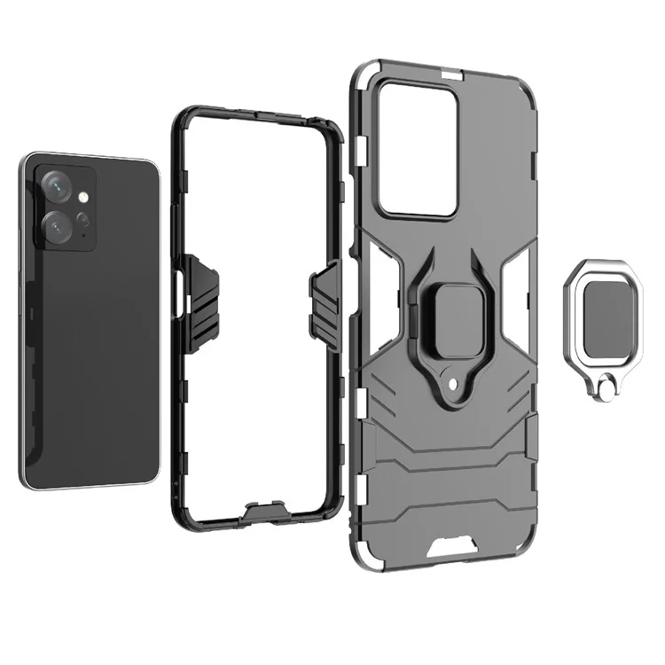 For Xiaomi Redmi Note 12 4G TPU+PC Phone Cover Ring Holder Kickstand Phone Case - Black