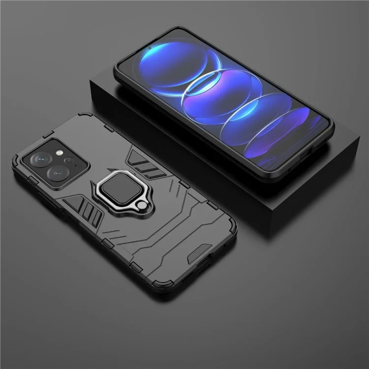 Für Xiaomi Redmi Note 12 4G TPU+PC Phone Deckungshalter Kickstand Telefonhülle - Schwarz