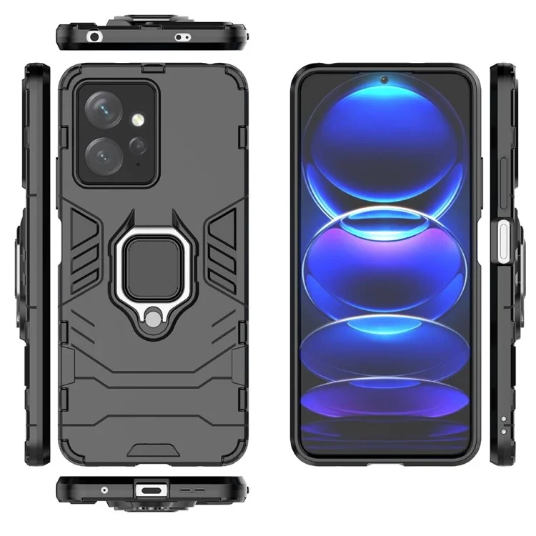 Für Xiaomi Redmi Note 12 4G TPU+PC Phone Deckungshalter Kickstand Telefonhülle - Schwarz