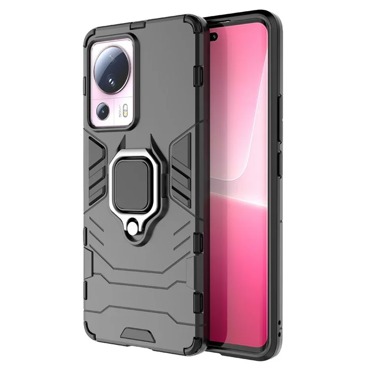 Para Xiaomi 13 Lite / Civi 2 5G Funda Teléfono con Soporte Anillo Resistente a Golpes TPU+PC Funda Protectora - Negro
