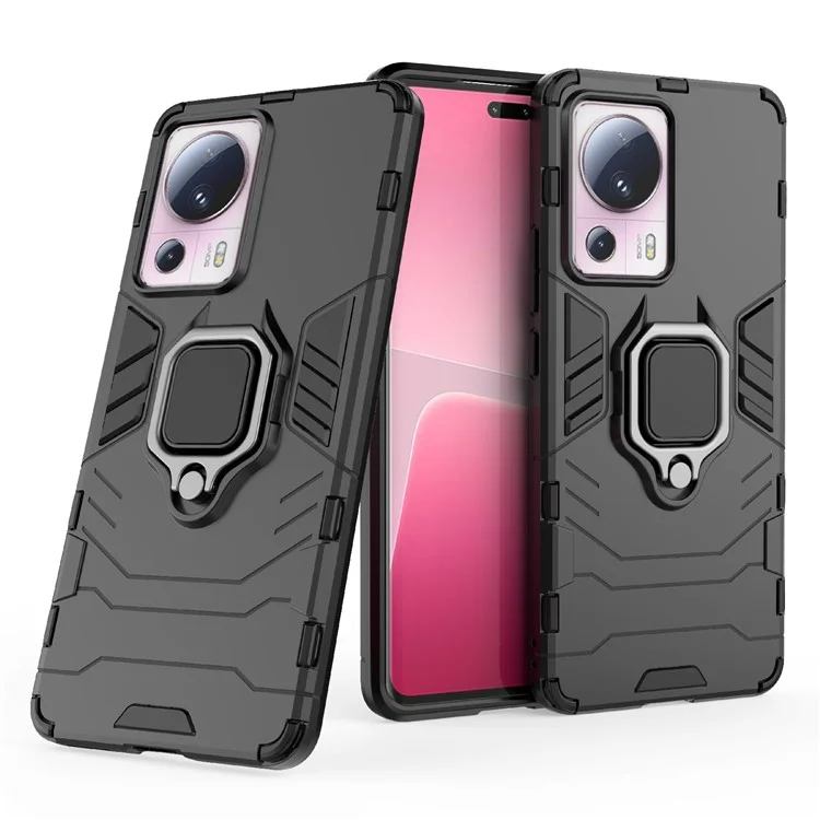 Para Xiaomi 13 Lite / Civi 2 5G Funda Teléfono con Soporte Anillo Resistente a Golpes TPU+PC Funda Protectora - Negro