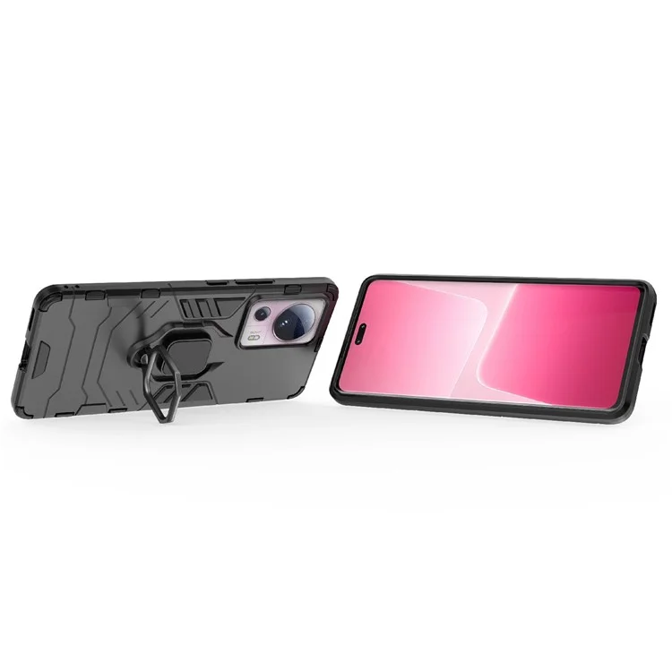Para Xiaomi 13 Lite / Civi 2 5G Funda Teléfono con Soporte Anillo Resistente a Golpes TPU+PC Funda Protectora - Negro