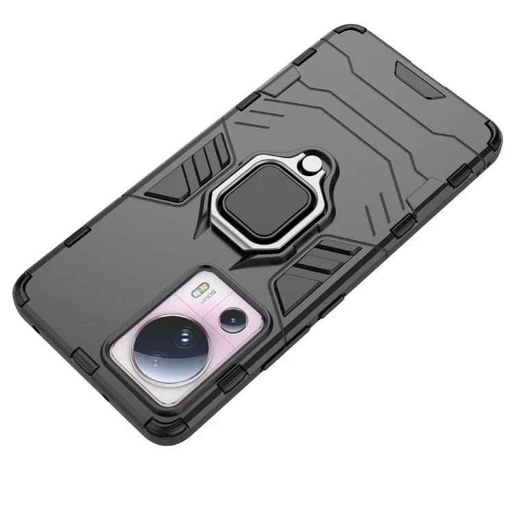 Para Xiaomi 13 Lite / Civi 2 5G Funda Teléfono con Soporte Anillo Resistente a Golpes TPU+PC Funda Protectora - Negro
