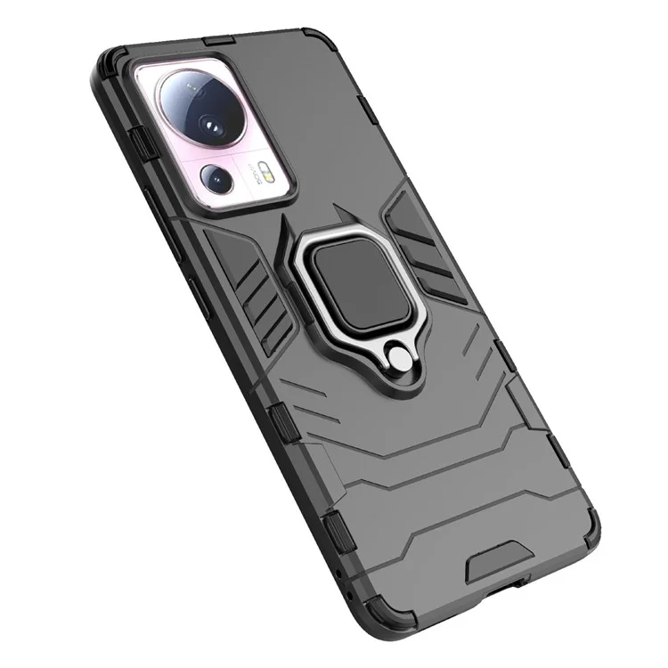 Para Xiaomi 13 Lite / Civi 2 5G Funda Teléfono con Soporte Anillo Resistente a Golpes TPU+PC Funda Protectora - Negro