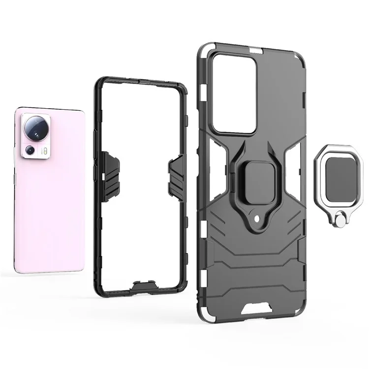 Para Xiaomi 13 Lite / Civi 2 5G Funda Teléfono con Soporte Anillo Resistente a Golpes TPU+PC Funda Protectora - Negro