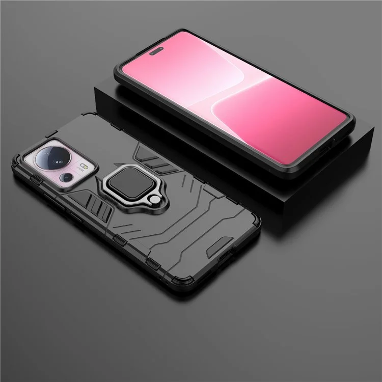 Para Xiaomi 13 Lite / Civi 2 5G Funda Teléfono con Soporte Anillo Resistente a Golpes TPU+PC Funda Protectora - Negro