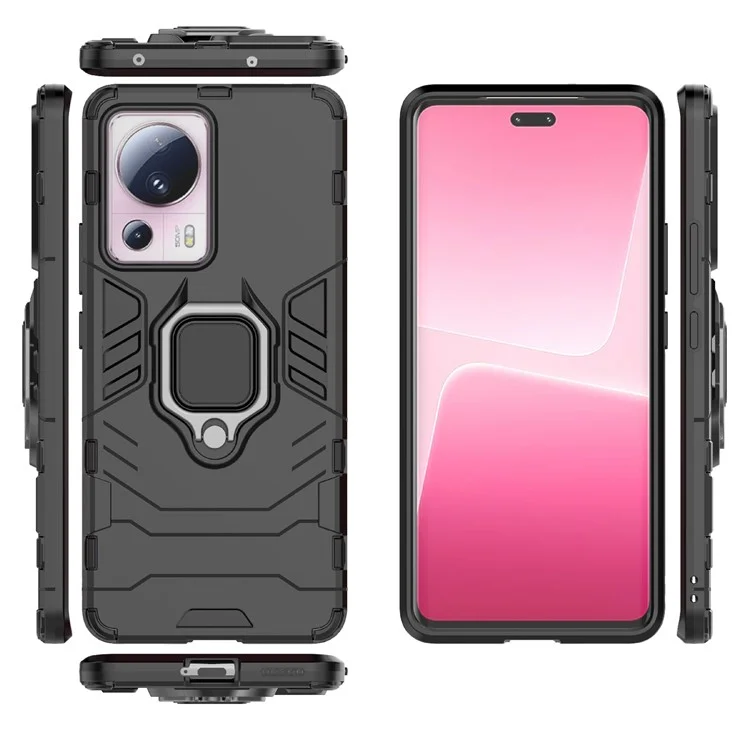 Para Xiaomi 13 Lite / Civi 2 5G Funda Teléfono con Soporte Anillo Resistente a Golpes TPU+PC Funda Protectora - Negro