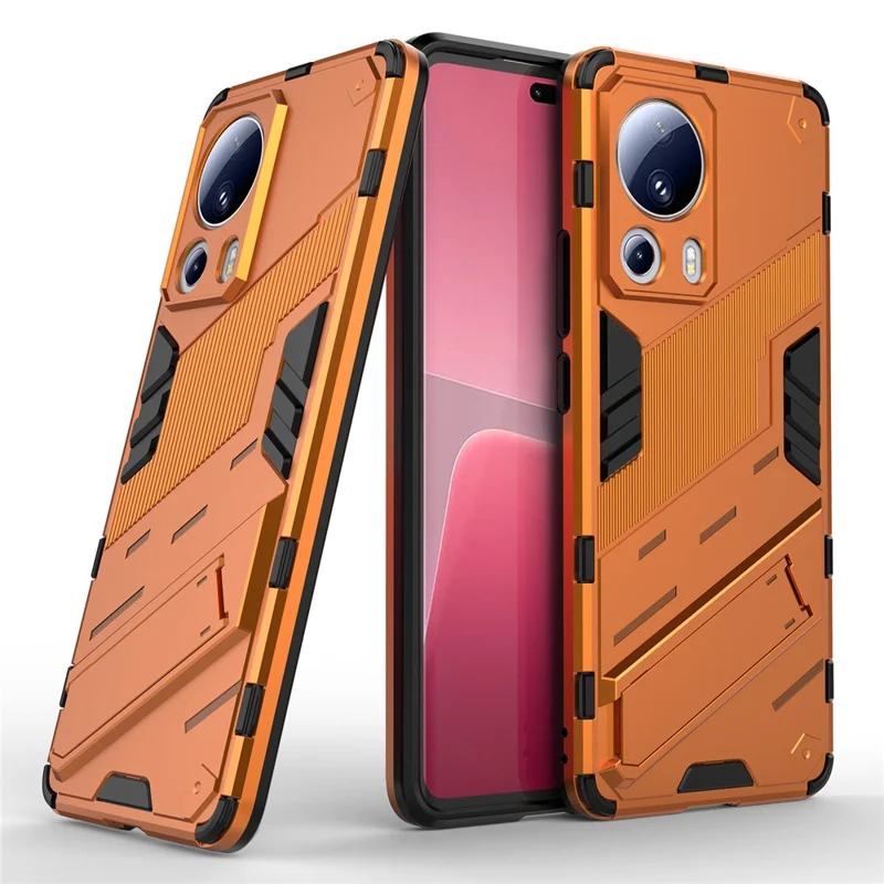 Per Xiaomi 13 Lite / Civi 2 5G Kickstand TPU+PC Mobile Phone Cover Anti-Fingerprint Cell Phone Case - Orange