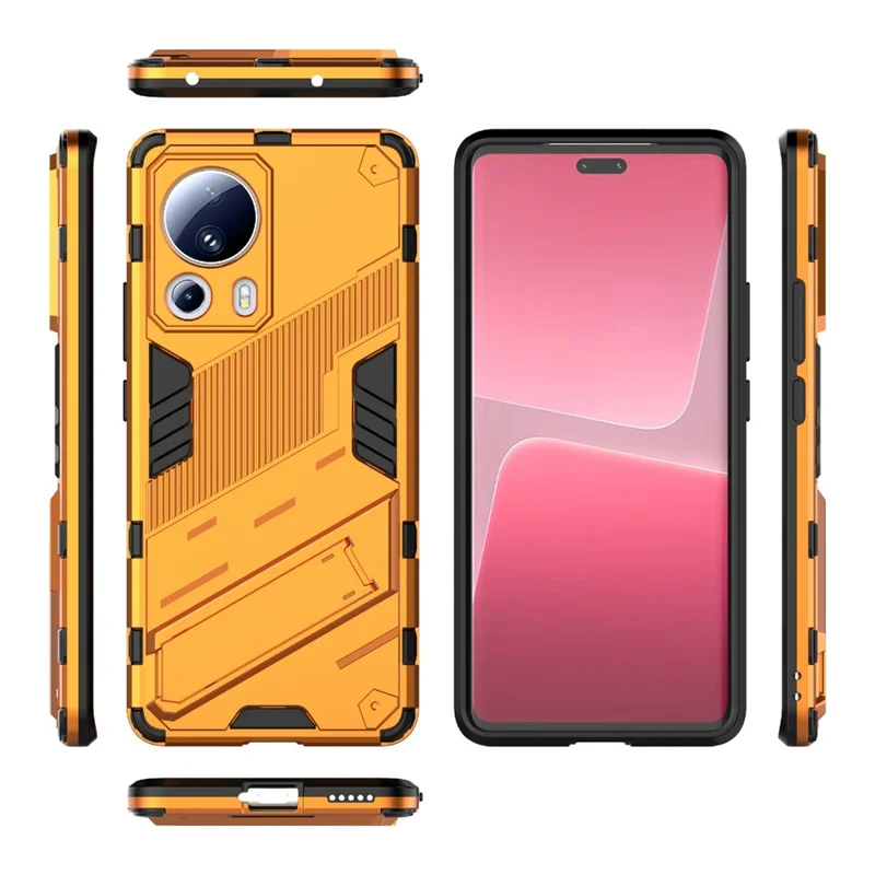 Per Xiaomi 13 Lite / Civi 2 5G Kickstand TPU+PC Mobile Phone Cover Anti-Fingerprint Cell Phone Case - Orange