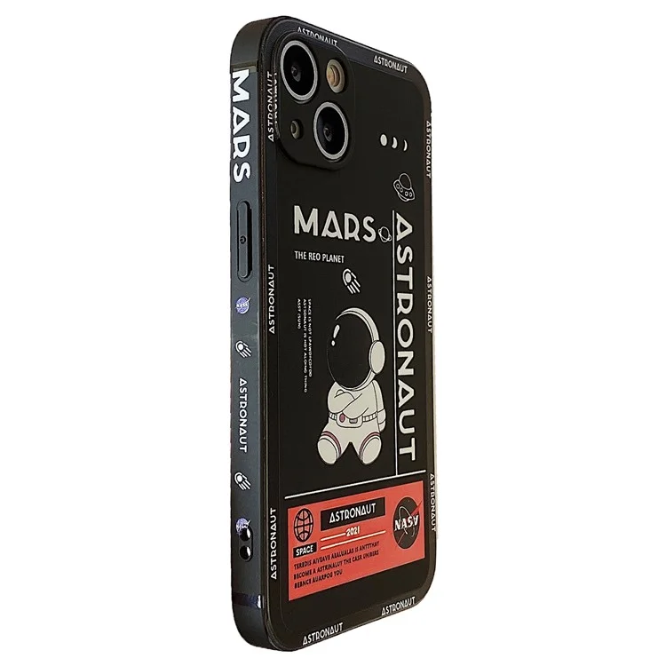 For iPhone 14 Mars Astronaut Pattern Anti-drop Phone Case Precise Cutout Soft TPU Cover - Black
