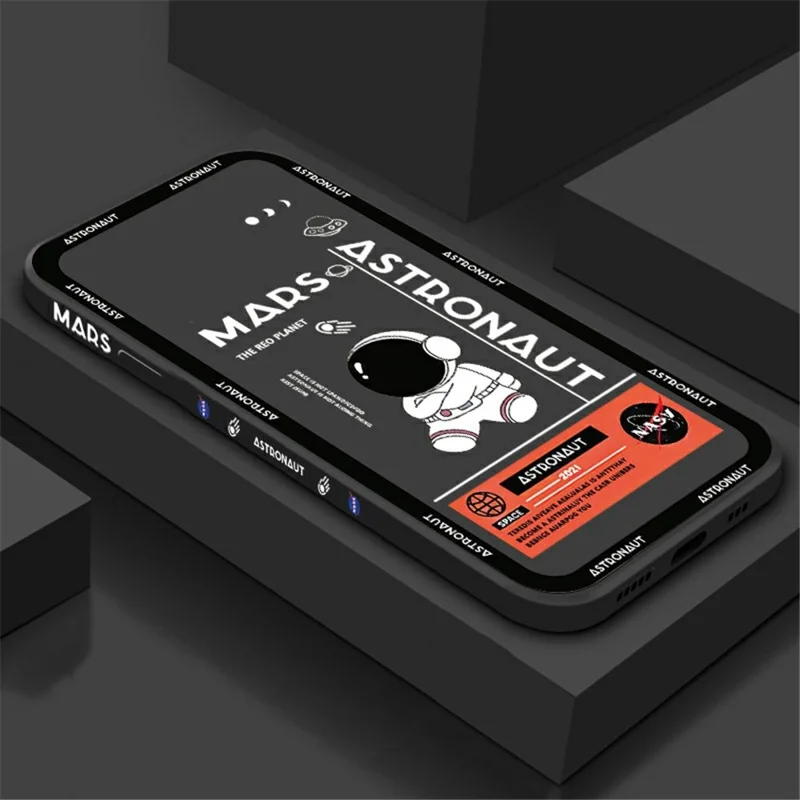 For iPhone 14 Plus Soft TPU Phone Case Precise Cutout Mars Astronaut Pattern Shockproof Cover - Black