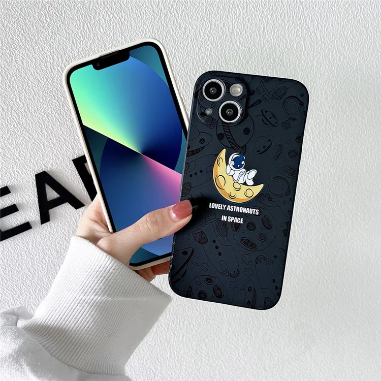 Per iPhone 13 6,1 pollici Lovely Astronaut Phone Case Precise Cutout Soft TPU Anti-scratch Cover - Nero