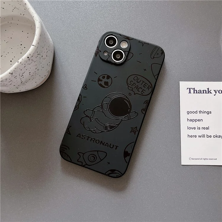 Phone Case Space Astronaut Pattern for iPhone 13 6.1 inch Precise Cutout Phone Shell Cover - Black