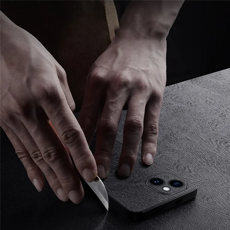 Funda de teléfono de grano de madera para iPhone 14 Funda de cuero de PU con cubierta de PC y TPU con protector de lente de cámara - Gris