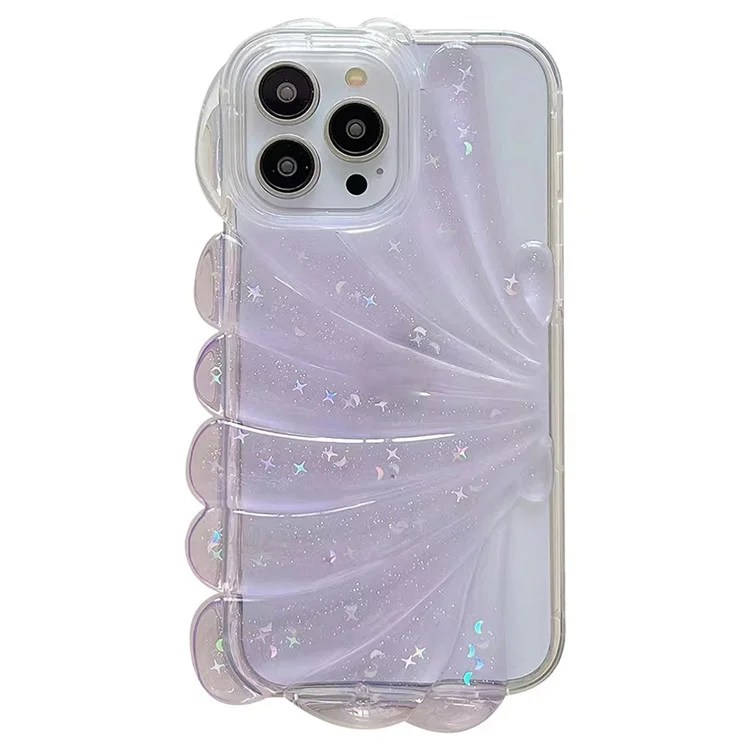 For iPhone 14 Pro Epoxy Personalised TPU Mobile Phone Case Sea Shell Glitter Star Design Cover - Purple