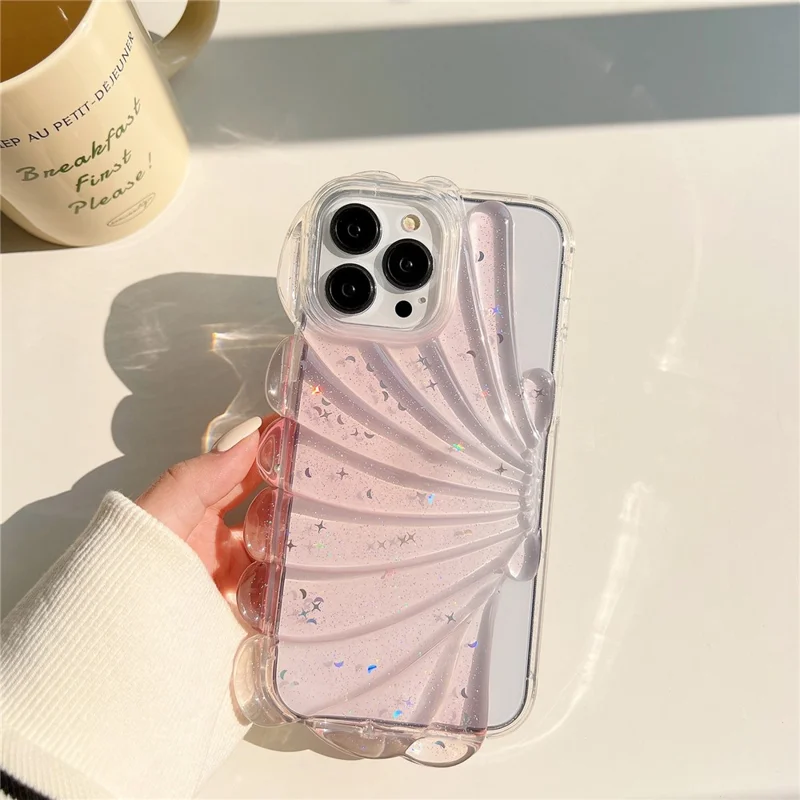 For iPhone 14 Pro Epoxy Personalised TPU Mobile Phone Case Sea Shell Glitter Star Design Cover - Pink