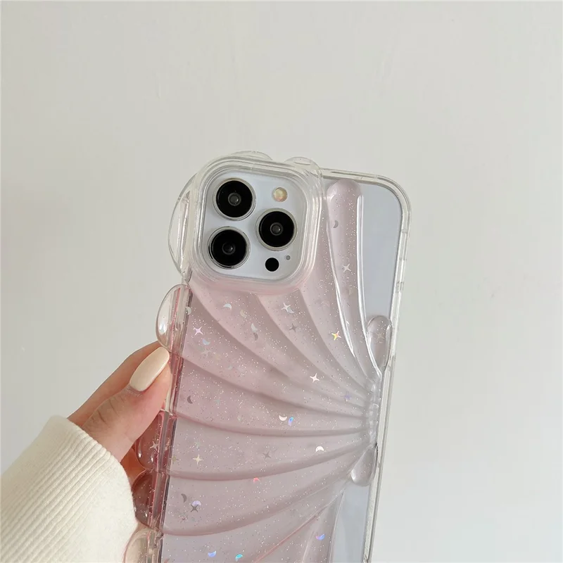 For iPhone 14 Pro Epoxy Personalised TPU Mobile Phone Case Sea Shell Glitter Star Design Cover - Pink