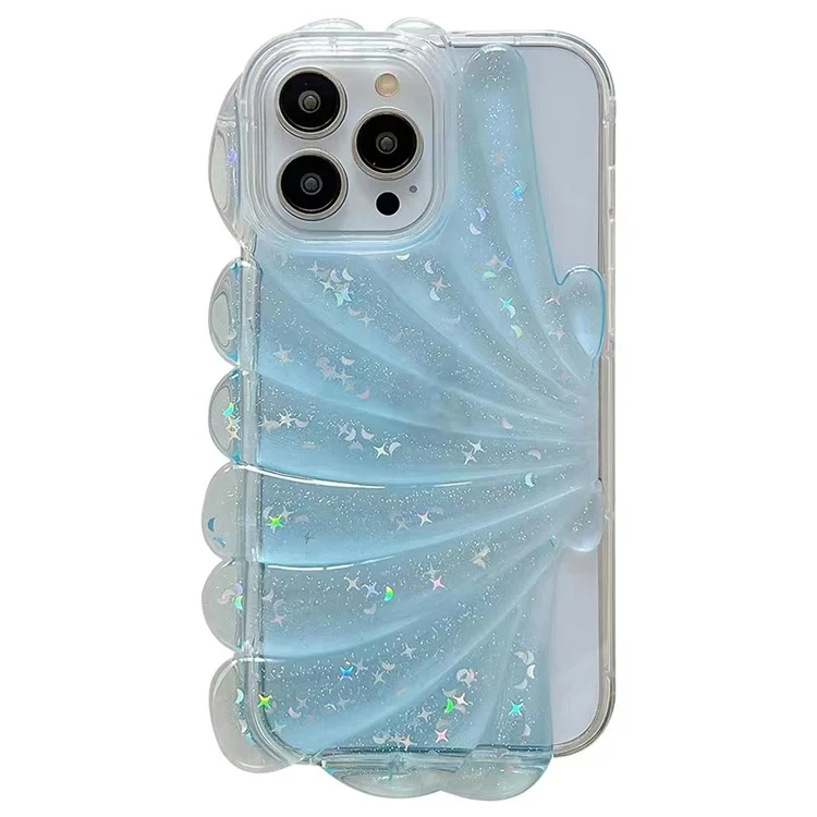 Para iPhone 13 Pro Max 6.7 polegadas Glitter Star Epoxy Phone Case Soft TPU Sea Shell Shockproof Cover - Azul