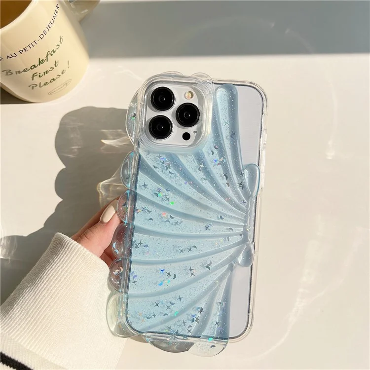 Para iPhone 13 Pro Max 6.7 polegadas Glitter Star Epoxy Phone Case Soft TPU Sea Shell Shockproof Cover - Azul