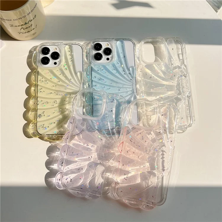 Para iPhone 13 Pro Max 6.7 polegadas Glitter Star Epoxy Phone Case Soft TPU Sea Shell Shockproof Cover - Azul