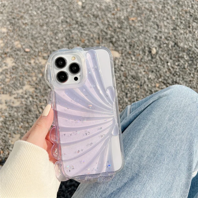 For iPhone 13 Pro Max 6.7 inch Glitter Star Epoxy Phone Case Soft TPU Sea Shell Shockproof Cover - Purple