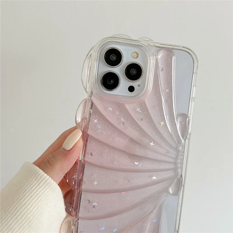 For iPhone 13 Pro Max 6.7 inch Glitter Star Epoxy Phone Case Soft TPU Sea Shell Shockproof Cover - Purple
