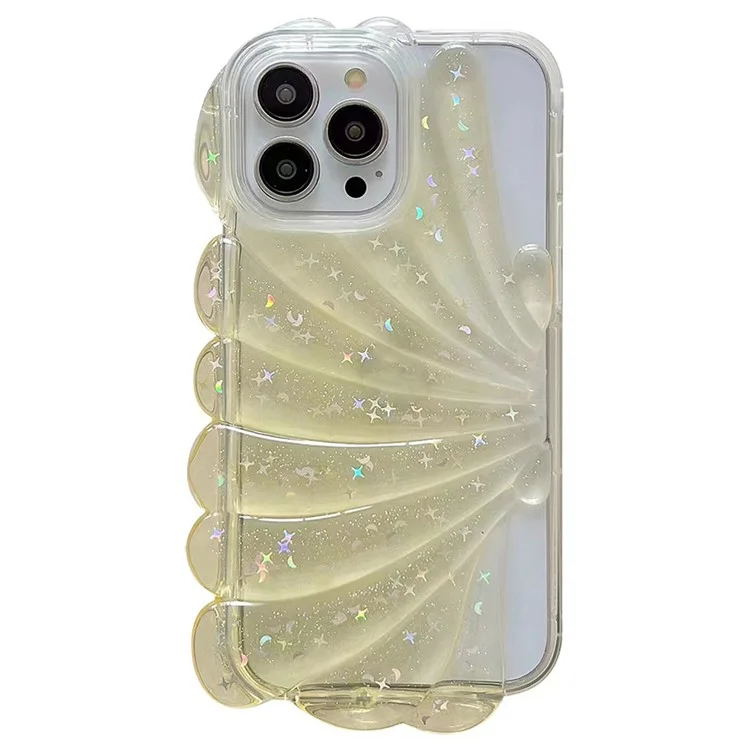 For iPhone 13 Pro 6.1 inch Sea Shell Style Phone Case Soft TPU Glitter Epoxy Star Protective Cover - Yellow