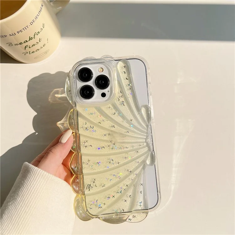 For iPhone 13 Pro 6.1 inch Sea Shell Style Phone Case Soft TPU Glitter Epoxy Star Protective Cover - Yellow