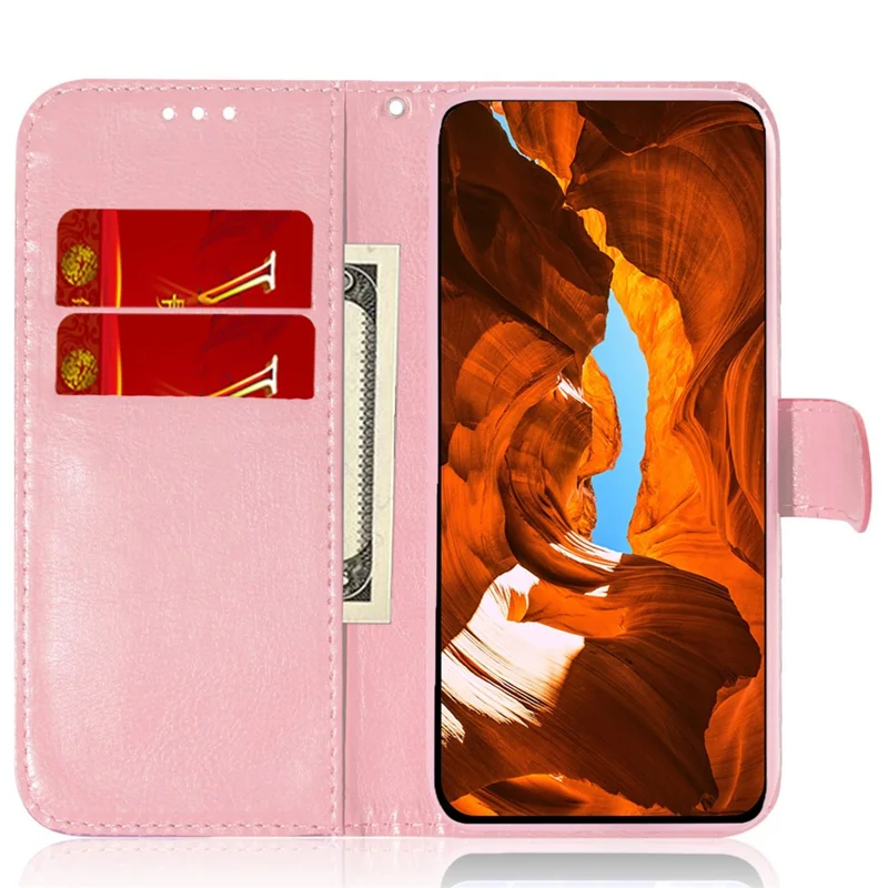 For TCL 408 Dazzling Flower Pattern PU Leather Wallet Shockproof Flip Stand Phone Case - Pink